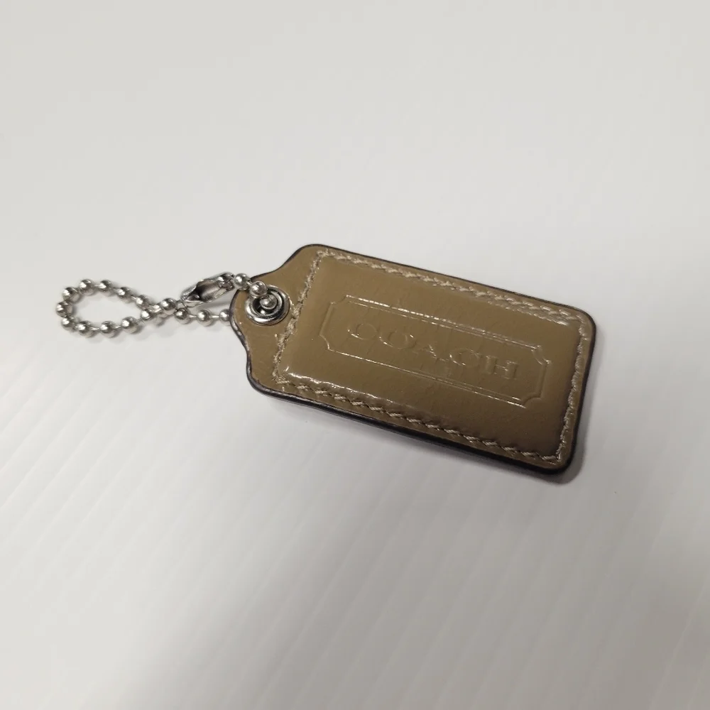 Coach Patent Leather Taupe Tan Grey Hangtag Keychain Replacement Purse Charm